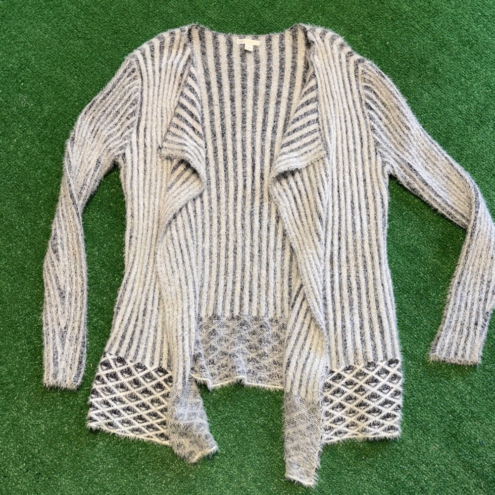 Gray Striped Women's Sweater Cardigan